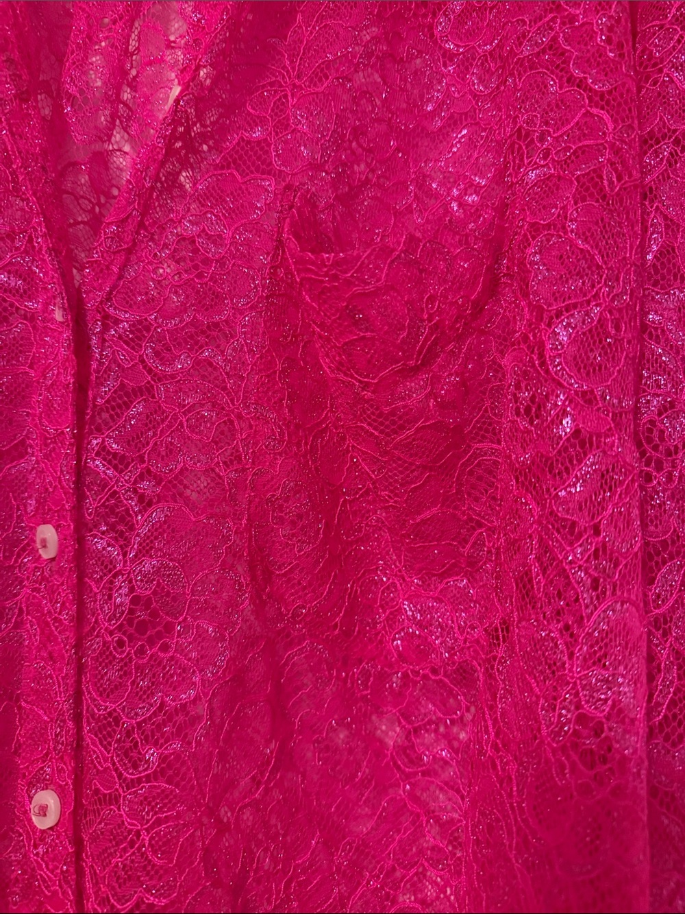 Anthro Anthropologie Glitter Lurex Hot Pink Lace Button Up Blouse Shirt Plus 3X - Picture 7 of 12